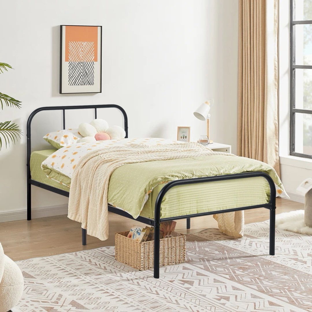 Gewnee 36''Twin Size Bed Frame,Heavy Duty Metal Platform Bed with Headboard & Footboard & Under Bed Storage,No Box Spring Needed,Black