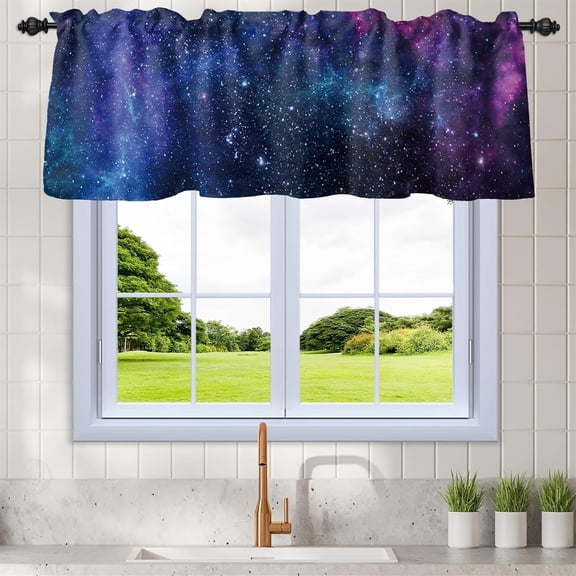 52 x 18 Inch Galaxy Kitchen Curtains Valance Blue Universe Home Window Decor Rod Pocket Amazing Nebula Window Treatment Starry Outer Space Kids Boys Bedroom Dining Room Window Drapes Linen