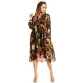 thumbnail image 1 of Sakkas Jules Women's Boho Long Sleeve Split Neck Floral Midi Dress Loose Cocktail - 579-Black - L/XL, 1 of 5