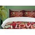 thumbnail image 4 of Ambesonne Valentine Duvet Cover Set, Funky Hearts Arrows, 2-Calking, Coral Burgundy Yellow, 4 of 7