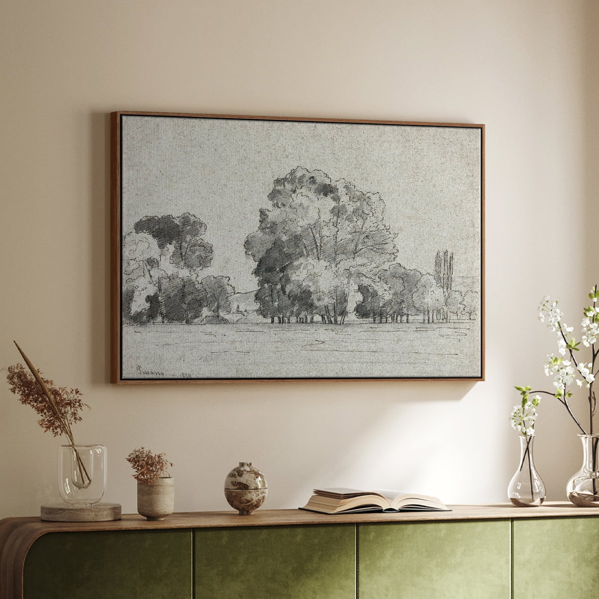 Vintage Landscape-MXIV By Wexford Home Framed in Walnut Wood Gallery Wrapped Canvas 25 in. x 37 in.
