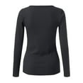 thumbnail image 4 of Women's Long Sleeve T-shirt Womens V Neck Shirts Long Sleeve Solid Button Down Basic Tops Tees,Black Women's Long sleeve T-shirt L, 4 of 5
