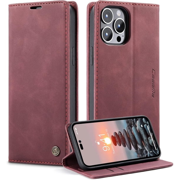 Funda tipo cartera compatible con iPhone 14 Pro Max, funda plegable tipo libro de piel sintética con tarjetero, cierre magnético y función atril para iPhone 14 Pro Max