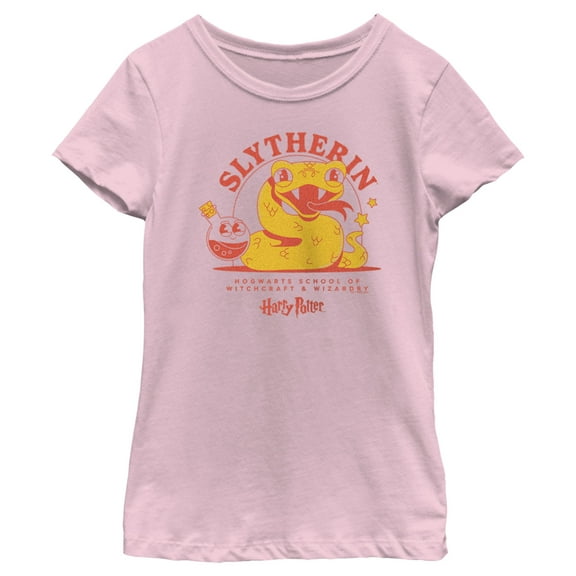Girl's Harry Potter Cute Slytherin Snake Graphic Tee Light Pink Small
