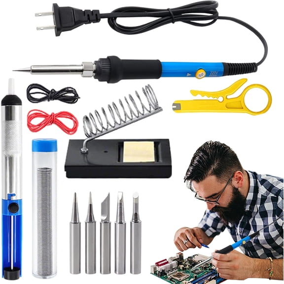 Soldering Iron Kit - 60W Adjustable Soldering Tool, Sturdy Electric Soldering Iron, Secure Digital Temperature Control Kit for Circuit Board Repair, Electronics, DIY Home Workshop (1 Kit)