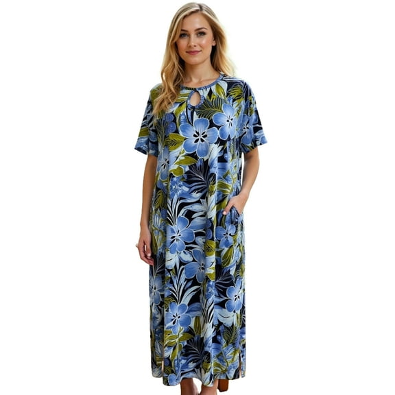 Loungees Short Sleeve Knit Dress with Keyhole Neck