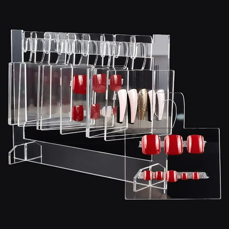 1 Box Acrylic Nail Art Display Boards Transparent Hangers Nail Display Organizers with 10pcs Hanging Hooks Nail Art Showing Holder for 100 Nail Art Professional Salon False Nail Sample Display Clear
