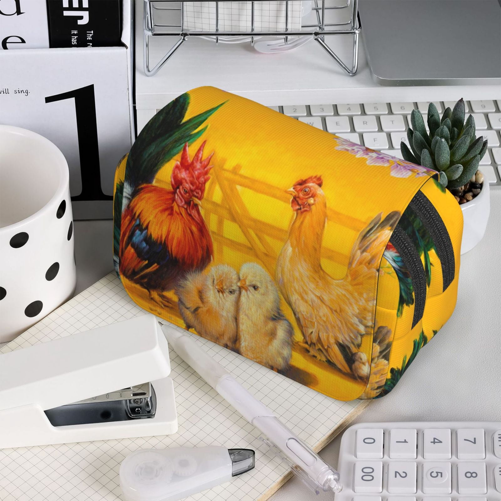 Rateoe The Chicken Family Pattern Double Clamshell Pen Case, Storage Organizer with Two Zipper Compartments– Holds Up to 50 Pencils & Pens