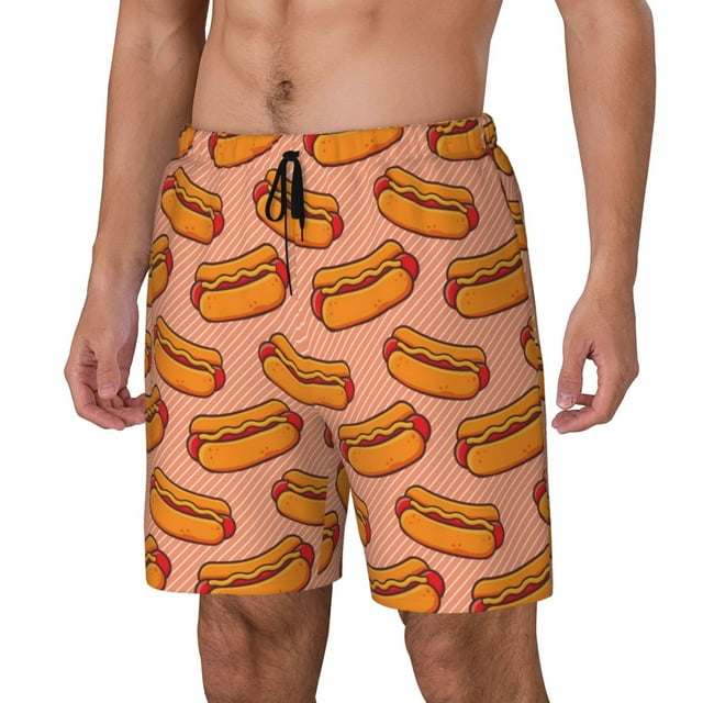 KLL Cartoon Hot Dog for Mens Swim Trunks Quick Dry Swim Shorts with Built-in Compression Liner Funny Swimwear Bathing Suits-Large