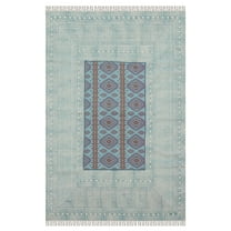 Casavani Handblock Printed Cotton Kilim Rug 2x3 Area Rug Blue Bedroom Kitchen Bathroom Rug
