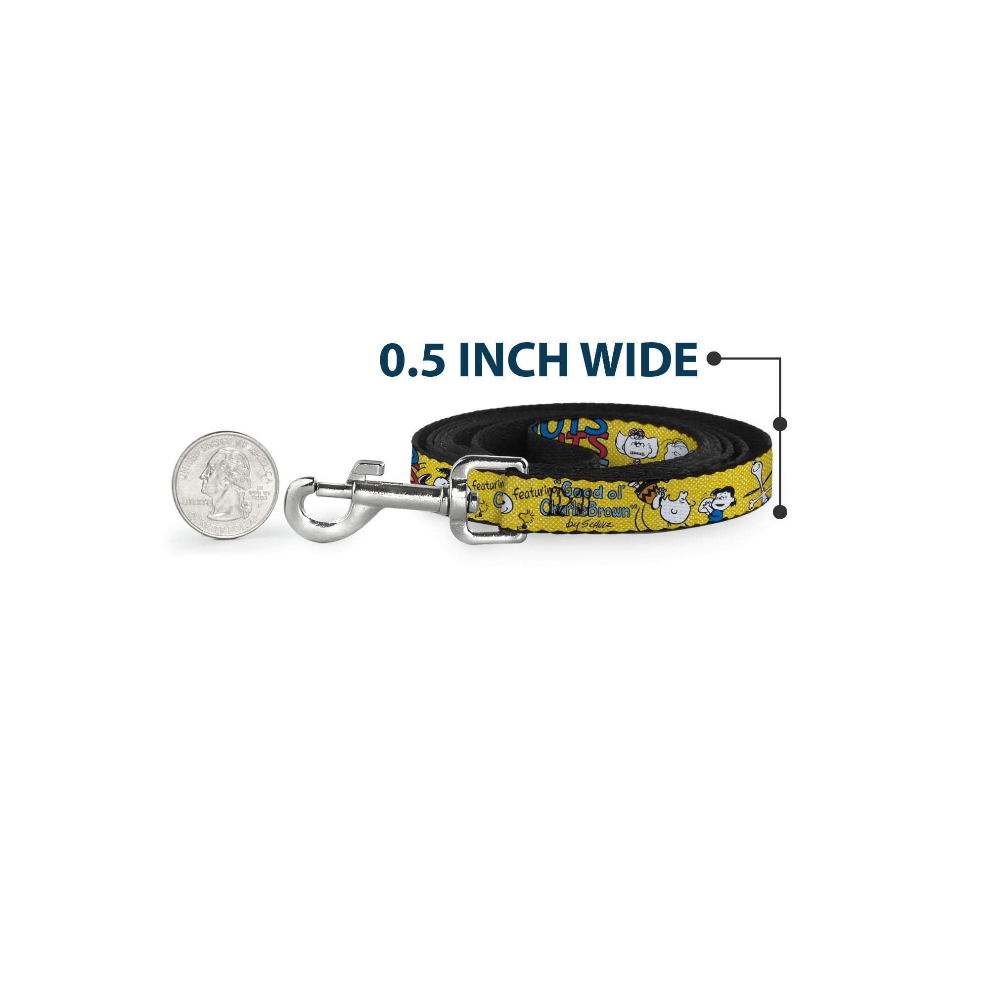Peanuts Worldwide LLC Pet Leash, Dog Leash, Peanuts Gang Featuring Good Ol Charlie Brown Poses Yellow, 6 Feet Long 1.0 Inch Wide