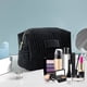 thumbnail image 4 of Neceser de terciopelo a rayas | Neceser de maquillaje de viaje bordado | Estuche impermeable y suave para guardar pinceles y pintalabios | Organizador portátil para bolso y maleta, 4 of 6