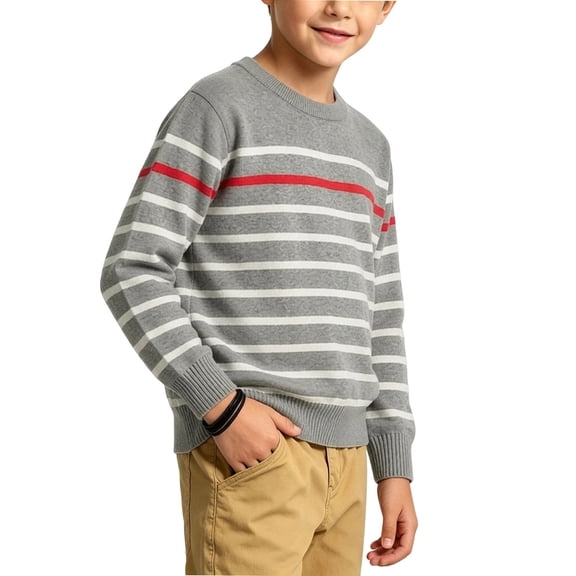 Guluxicc Kids Boys Crew Neck Striped Cotton Sweater Long Sleeve Knit Pullover Sweaters Fall Winter Casual Tops 5-15 Years