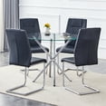 thumbnail image 4 of LUFTUT 5-Piece 36.6 Inch Round Dining Table Set for 4, Modern Glass Top Kitchen Table with 4 Black PU Chairs, Silver Chrome Base Minimalist Dinner Set for Small Spaces, 4 of 9