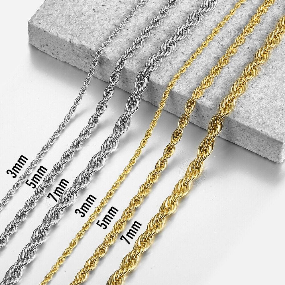 Silver Rope Chain Twisted Link Necklace for Men 18 20 24 30 Length | 2 mm - 7 mm Width 24 / 2 mm