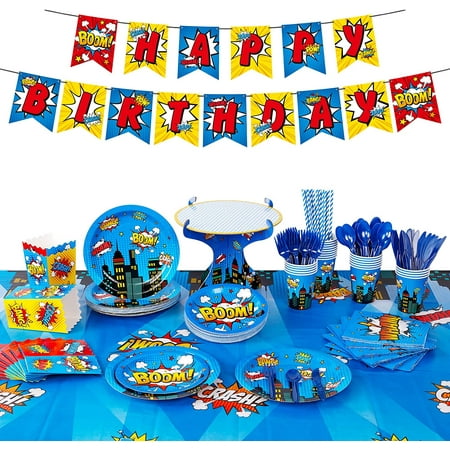 DECORLIFE Superhero Party Supplies Serves 24, Complete Pack for