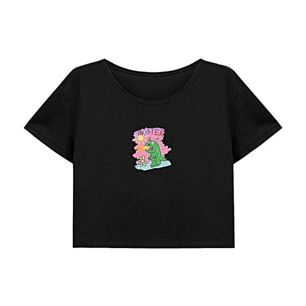 Camiseta corta informal para mujer, camiseta recortada a la moda de verano para viaje de oficina para mujer S