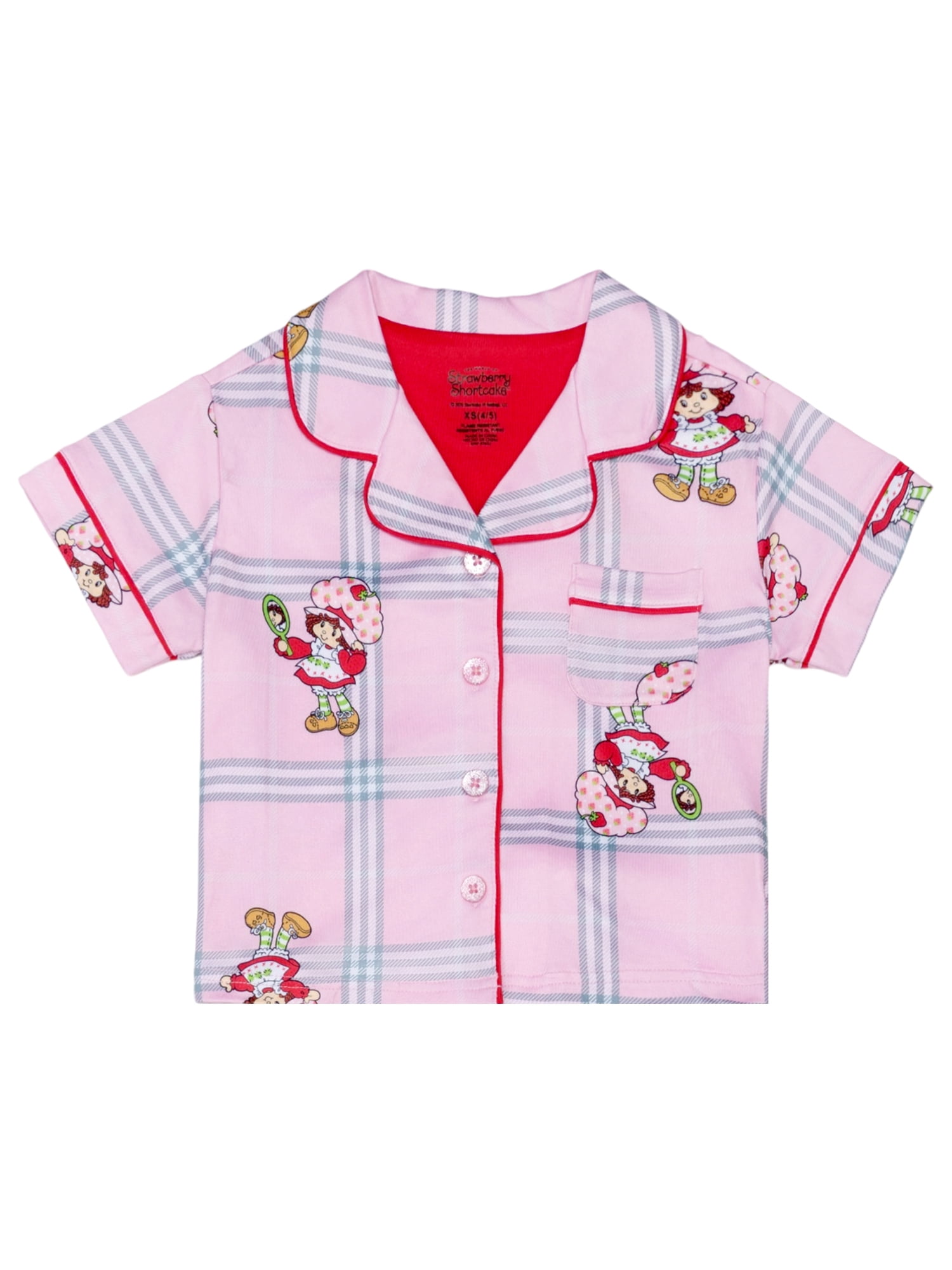 Strawberry Shortcake Girls Button Front Top and Pants Pajama Set, 2-Piece, Sizes 4-12