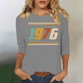 thumbnail image 1 of Uootdi Hauts pour Femmes Manches 3/4 Col Rond Imprimé Palmier Coucher de Soleil 1976 Coupe Décontractée Rétro Plage Vacances T-Shirts Cadeau, 1 of 4