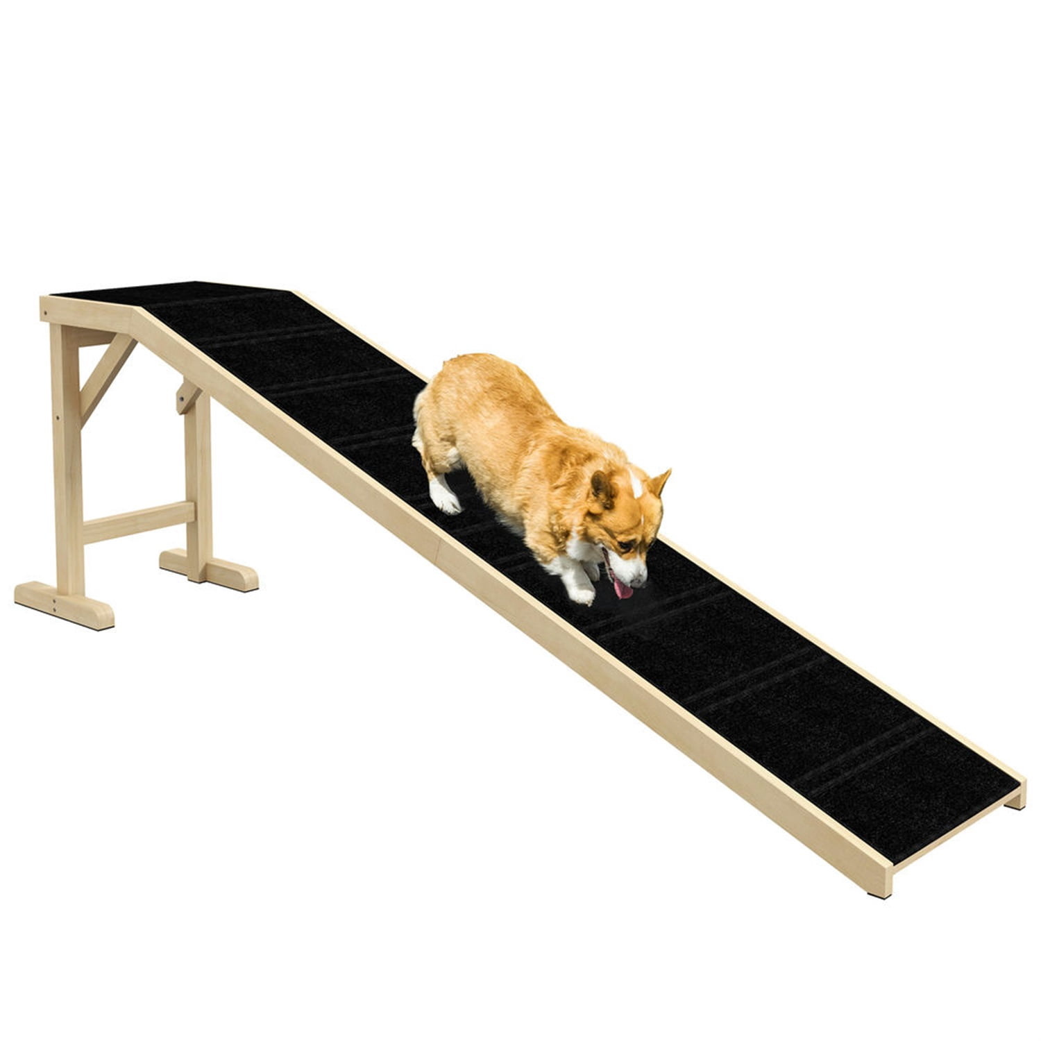 Hommoo Dog Ramp for Bed, Pet Ramp for Dogs with Non-Slip Carpet and Top Platform, 74" x 16" x 25",Natural