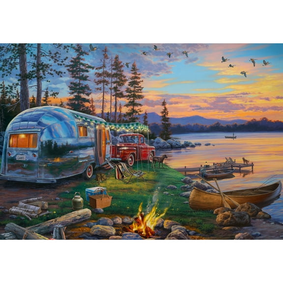 River's Edge Products LED Canvas Wall Art, 24 by 16 Inches, Fiber Optic Light Up Wall Decor, Battery Operated Lighted Canvas Print, LED Light Kitchen, Bedroom, or Home Decor, Camper/Truck Campsite