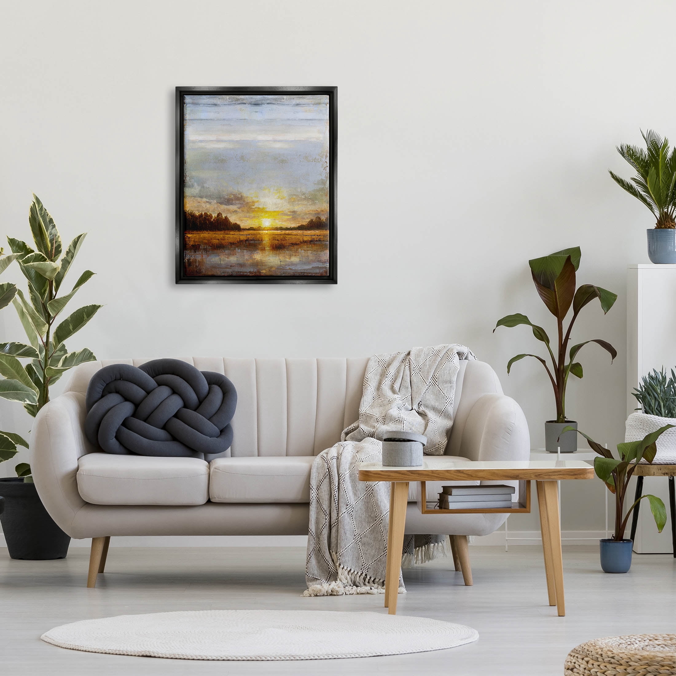 Stupell Industries Weathered Sunset Nature Scenery Graphic Art Jet Black Floating Framed Canvas Print Wall Art, Design by Eric Turner