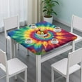 thumbnail image 3 of Colorful Rainbow Tie Dye Spiral Pattern Square Fitted Tablecloth with Elastic Edge,Square Table Cover,Washable Elastic Table Cover for Home Kitchen Party Decor 36"x36", 3 of 6