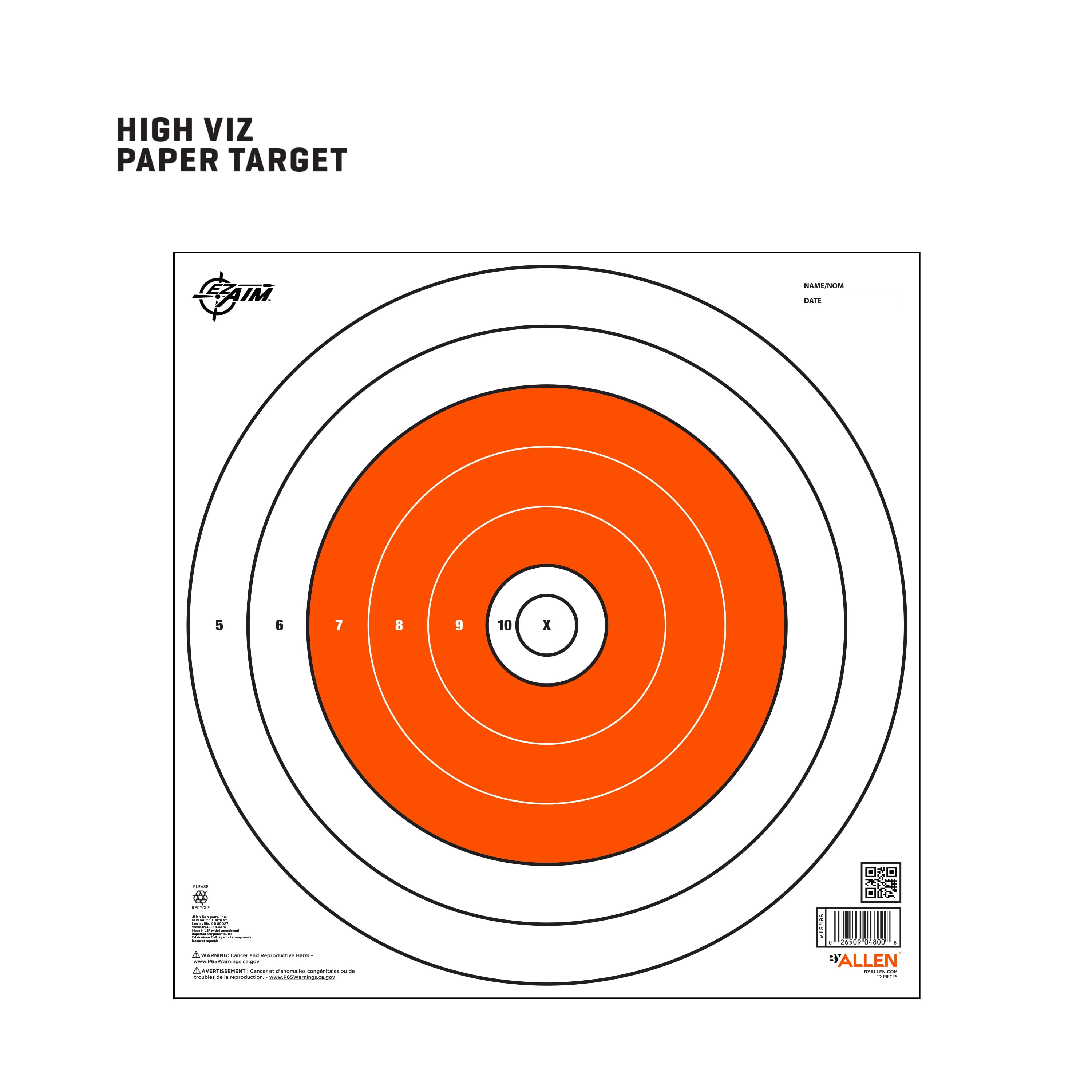 Ez Aim Paper Shooting Targets, 12 In Bullseye, 12-Pack, Orange & White, 2 Pack