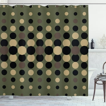 Ambesonne Olive Green Shower Curtain, Halftone Circles, 69"Wx70"L, Multicolor