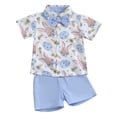 thumbnail image 2 of Douhoow Toddler Boys Easter Outfits 2T 3T 4T 5T Kid Summer Rabbit Print Bowtie Short Sleeve Shirts and Shorts, 2 of 9