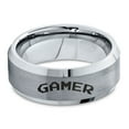 thumbnail image 2 of Tungsten Gamer Typography Writing Band Ring 8mm Men Women Comfort Fit Gray Step Bevel Edge Brushed Polished, 2 of 4