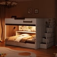 thumbnail image 3 of Full Over Full Bunk Bed with Twin Size Trundle and Staircase, Shelves, LED, White, 3 of 9