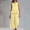 thumbnail image 6 of VBVC Women's 2 Piece Cotton-Linen Outfit Set,Ruffle Hem Tank Top and Wide Leg Pants For Women,Ladies Sleeveless Loungewear with Pockets,Yellow,S-2XL, 6 of 7