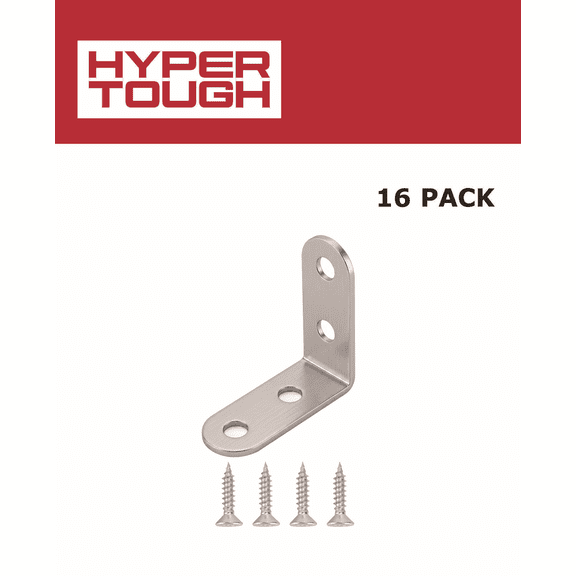 Hyper Tough 1-1/2 in. Stainless Steel 90 Degree Corner Brace with Screws, 16 Pack