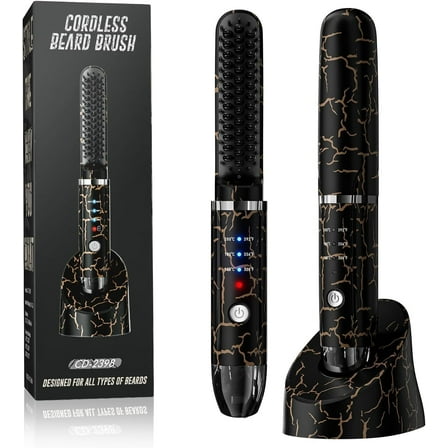 Beard Straightener for Men, Cordless Heated Beard Brush, Portable Beard Hot Combs, Ionic Mini Hair Straightener with 3 Temp Settings, Coarse Curly Hair Brush, Grooming Kit for Men