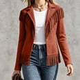 thumbnail image 4 of Miqool Womens Faux Suede Fringe Jacket Casual Long Sleeve Lapel Collar Button Down Jacket Vintage Cowgirl Style Western Coat, 4 of 6