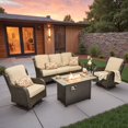 thumbnail image 2 of ODELIO 5 Piece Outdoor Patio Furniture Set High Back Wicker Rattan Sectional Conversation Set with 42" Fire Pit Table and Swivel Chairs for Backyard, Beige, 2 of 12