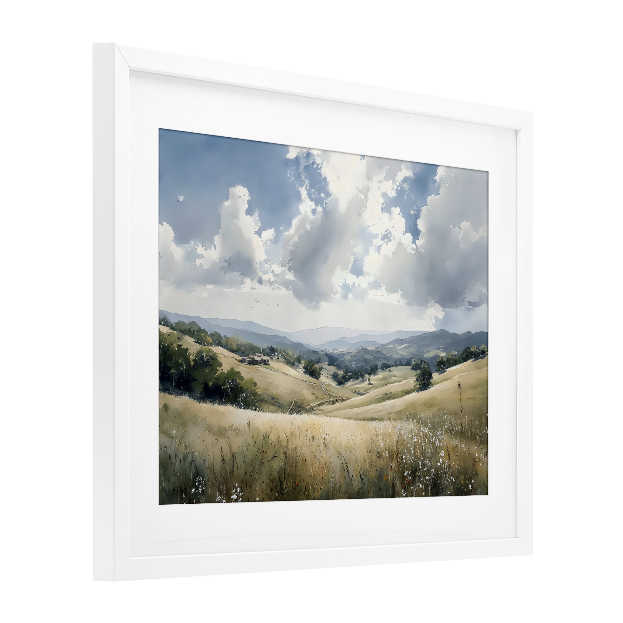 Stupell Industries Distant Hill House in Meadow White Framed Print Under Glass, design by Franklyn Gregory