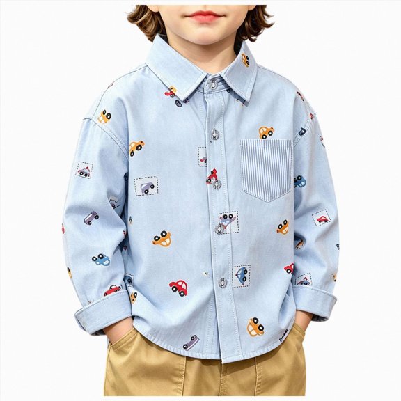 JUMEYU Toddler Long Sleeve Shirt Boy Toddler Boys' Long Sleeve Dress Shirt Button Down School Uniform Shirts Collared Formal Wedding Tops Lightweight 3T 4T (Blue,3-4 Years)