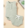 thumbnail image 2 of Franhais Infant Baby Girls Boys Suit, Solid Color Sleeveless Triangle Romper Tops+High Waist Bowknot Shorts, 2 of 9