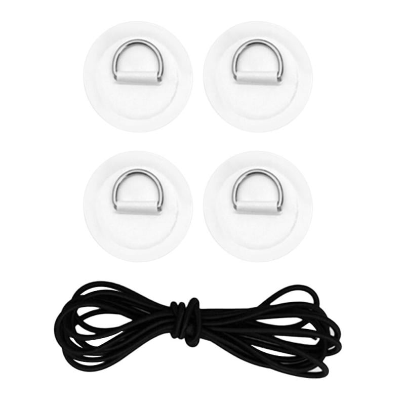 Toygogo 4 Piezas De Acero Inoxidable D Ring Pad PVC Patch Boat Deck Negro ElasticBungee Rope Kit para Stand Up Paddle Board