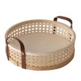 thumbnail image 1 of Rattan Rattan Storage Basket with Leather Handle Perfume Carrying Basket Woven Storage Tray, 1 of 8