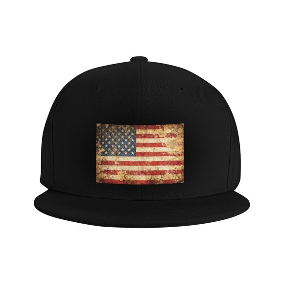 Snapback Hat Retro Us America Flag Adjustable Flat Bill Brim Hat for Men Women Casual Wear Black