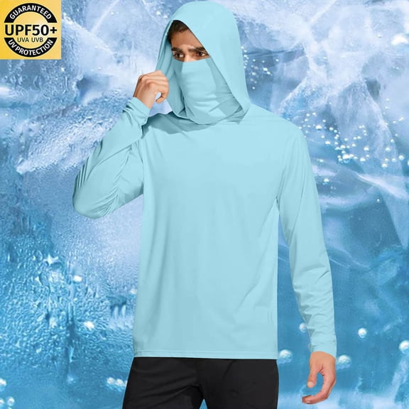 qelini Sun Protection Shirts with Hoodies and Masks UV Protection Quick Dry Lightweight Outdoor Work Breathable Thumbhole Shirts for Running Outdoor Hiking