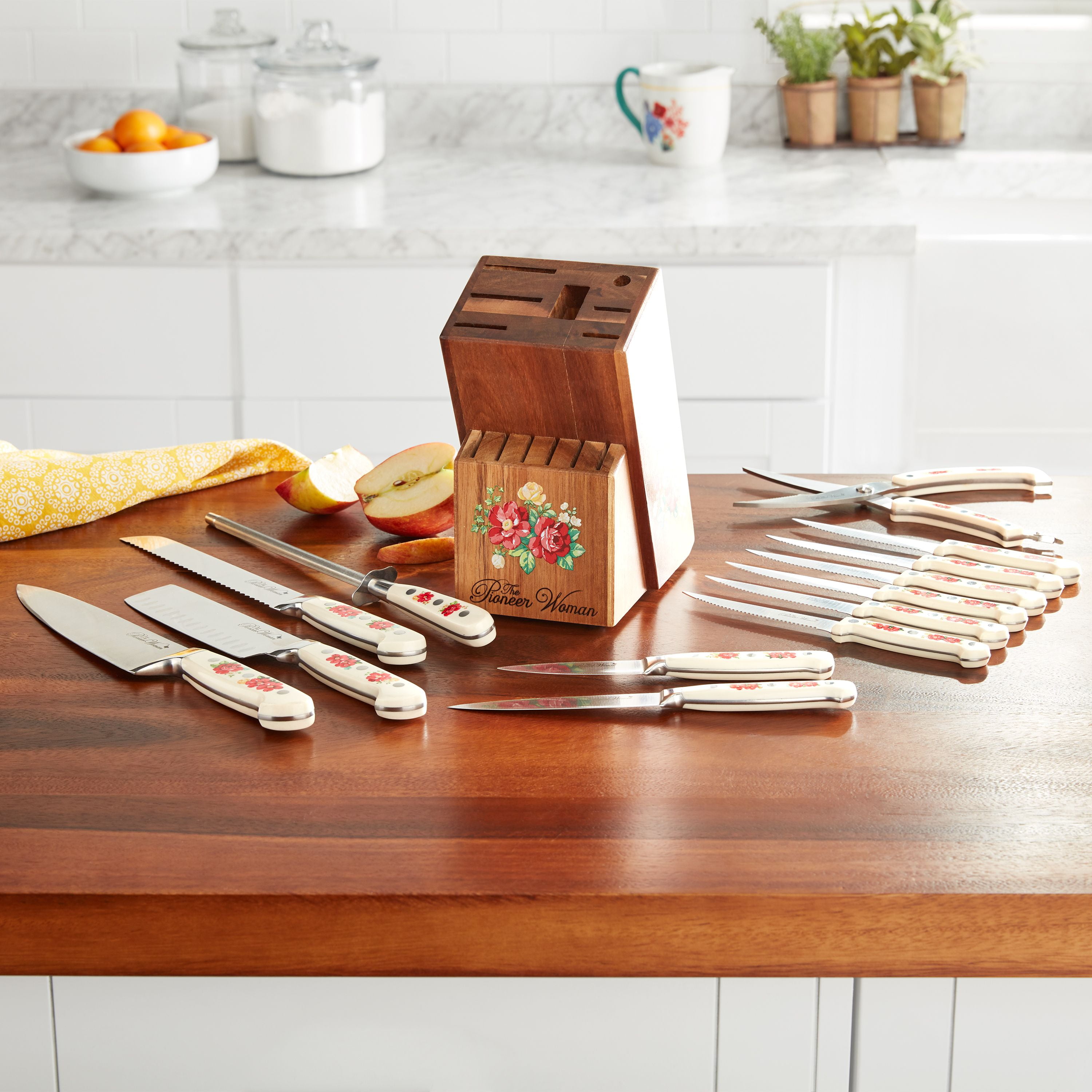 The Pioneer Woman Frontier Collection 14-Piece Cutlery Set with Wood Block,  Linen - Walmart.com