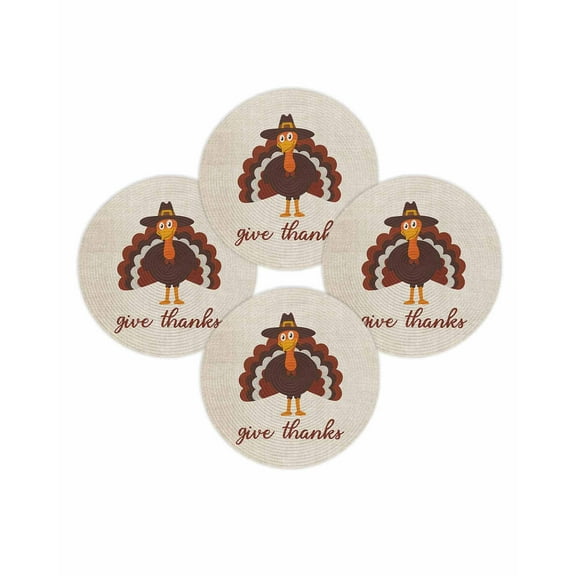 Fall Round Placemats Set of 4 Turkey Give Thanks Place Mats Thanksgiving Woven Placemat Linen Circle Braided Table Mat for Kitchen Dining Table Autumn Party Home Decor 15 Inch