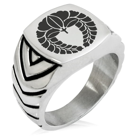 Stainless Steel Naito Samurai Crest Chevron Pattern Biker Style Polished Ring