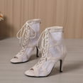 thumbnail image 6 of Womens Stiletto Ballerina Heels Lace up Ballroom Dance Shoes Elegant Mesh Party Breathable Sandal Heels Open Toe Booties, White, Size 9.5, 6 of 9