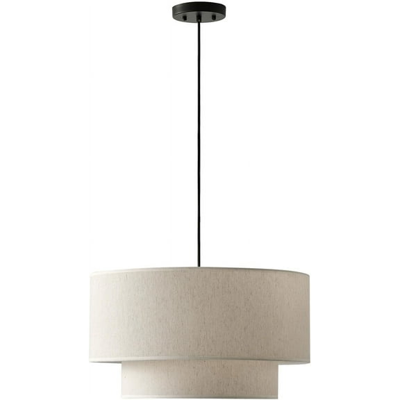 20" Farmhouse Pendant Light Fixtures, 2-Tier Drum Pendant Lighting with Linen Lampshade, 3-Light Modern Hanging Chandeliers for Dining Room, Living Room, Bedroom, and Kitchen