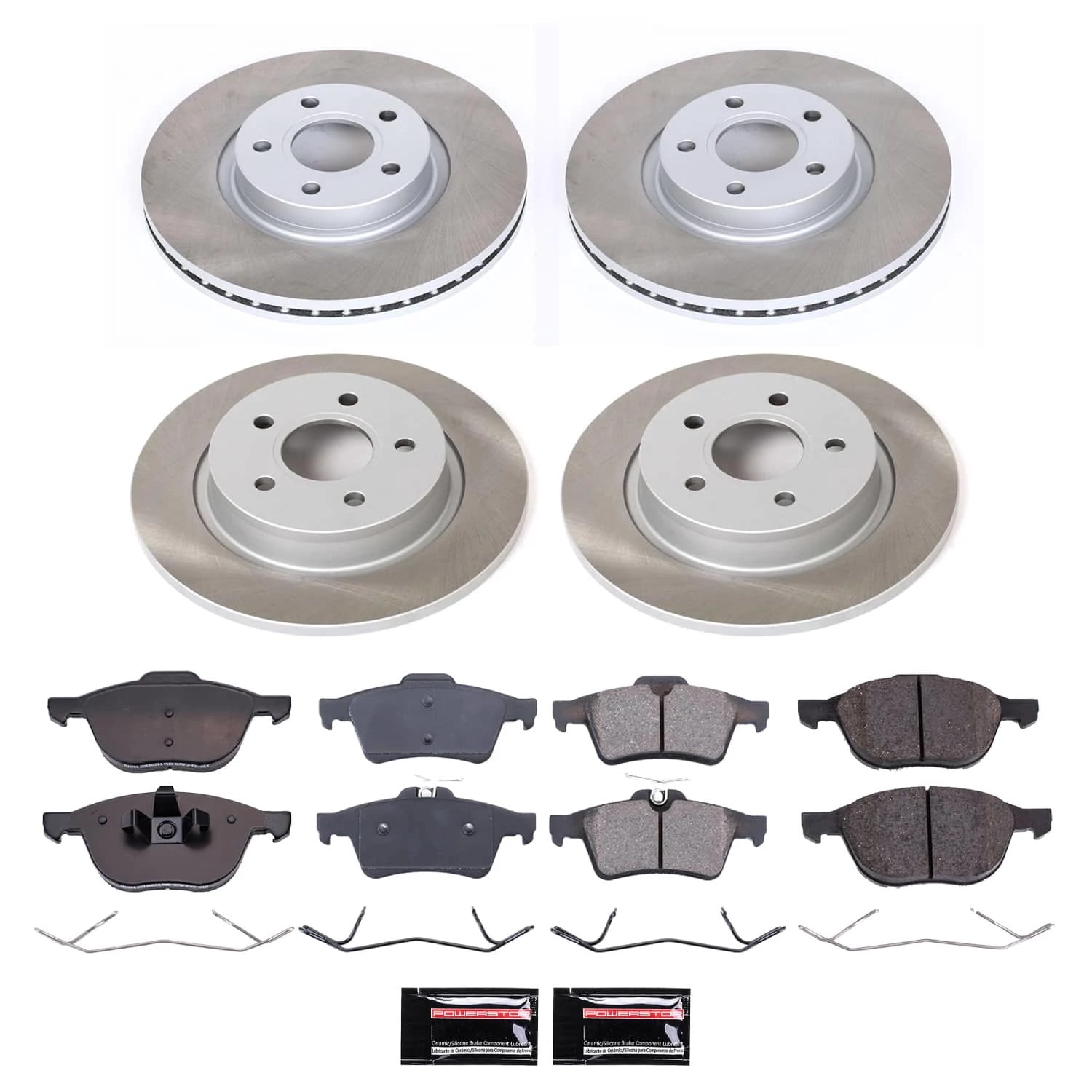 PowerStop Front and Rear Semi-Coated Rotor and Low-Dust Ceramic Brake Pad Kit SC4051